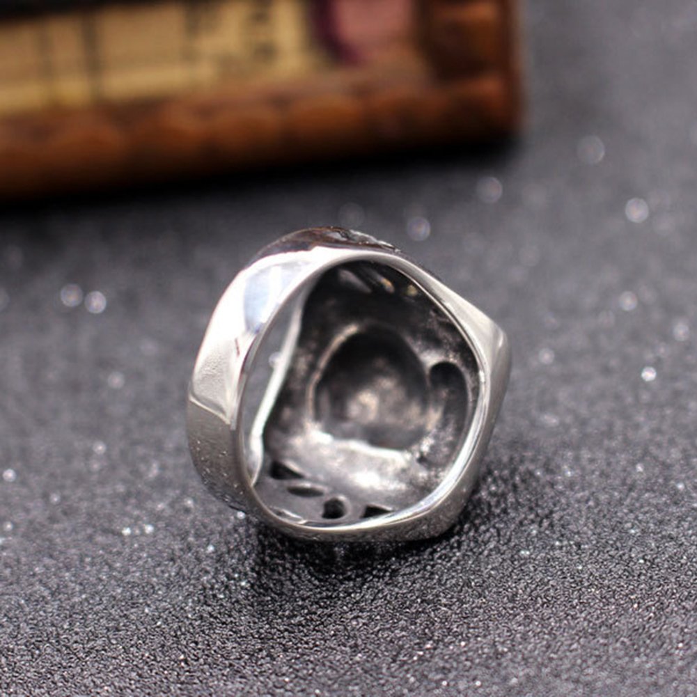JAJAFOOK Mens Vintage Classic Stainless Steel Ring Biker Native American Indian Women Head Rings Silver-Tone Black Band